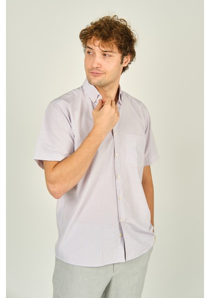 Erkek Tek Cepli Yaka Düğmeli Kısa Kollu Pamuklu Gömlek 3003 Kırmızı