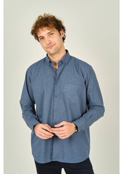 Erkek Uzun Kollu Tek Cepli %100 Pamuk Gömlek 4100 Mavi fiyatları