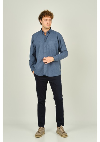 Erkek Uzun Kollu Tek Cepli %100 Pamuk Gömlek 4100 Mavi modelleri