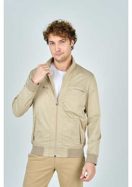 Erkek Hakim Yaka Fermuarlı Cep Detaylı Mevsimlik Spor Mont 4500 Taş