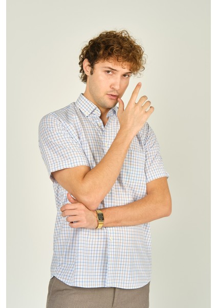 Erkek Kare Desenli Tek Cep Detaylı Kısa Kollu Pamuklu Gömlek 3007 Kahverengi fiyatları