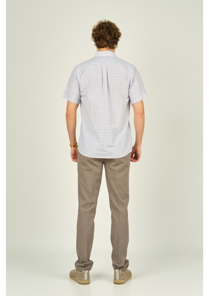 Erkek Kare Desenli Tek Cep Detaylı Kısa Kollu Pamuklu Gömlek 3007 Kahverengi fırsatları