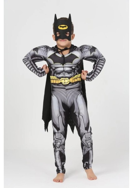 Batman Kaslı Çocuk Siyah Pelerinli Maskeli Yarasa Adam Kaslı Kostümü modelleri