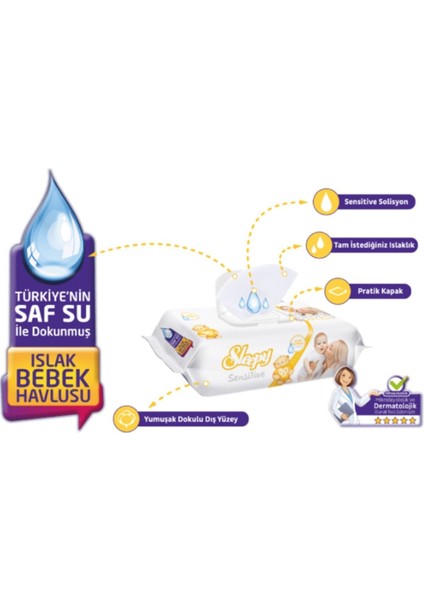 Sensitive 90 Yaprak 12'li Islak Mendil