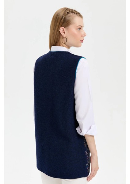 Kadın Triko Önü Açık Araboy Yün Yelek 24076 Y.a. Lacivert fırsatları