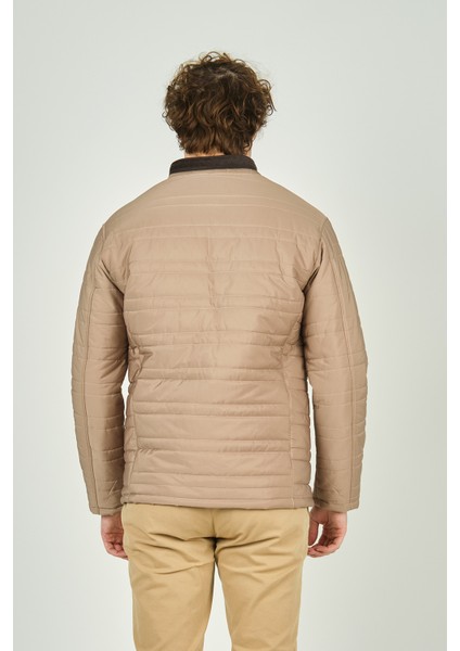 Erkek Dik Yaka Deri Biyeli Kapitone Mont 4706 Camel fırsatları