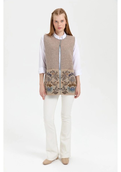 Kadın Triko Önü Açık Araboy Yün Yelek 24076 K. Bej fiyatları
