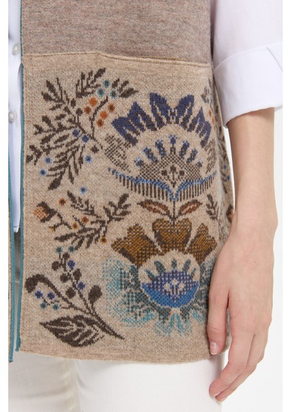 Kadın Triko Önü Açık Araboy Yün Yelek 24076 K. Bej modelleri