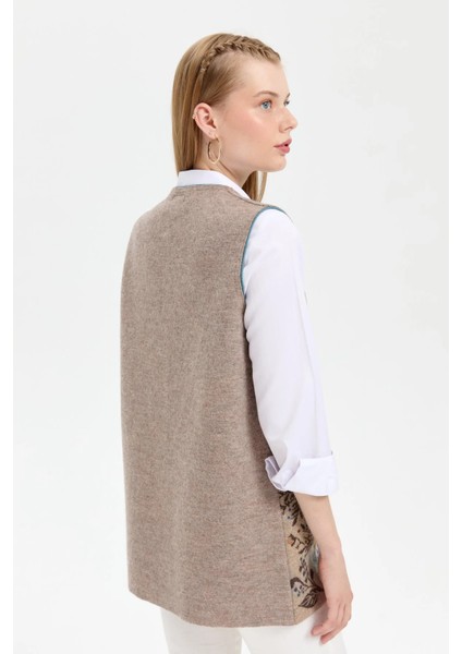 Kadın Triko Önü Açık Araboy Yün Yelek 24076 K. Bej fırsatları