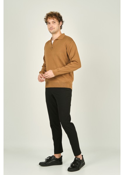 Erkek Polo Yaka Düğmeli Yün Kazak 6091023 Camel