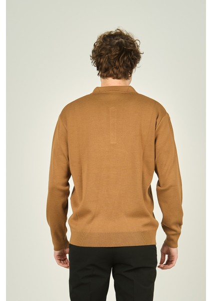 Erkek Polo Yaka Düğmeli Yün Kazak 6091023 Camel