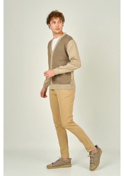 Erkek Cep Detaylı V Yaka Yün Hırka 4490 Bej fiyatları