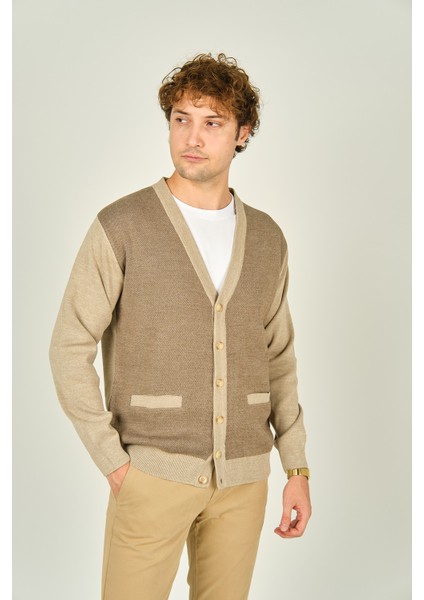 Erkek Cep Detaylı V Yaka Yün Hırka 4490 Bej modelleri