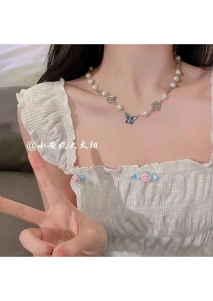 Süper Peri Fransız Retro Hip-Hop Klavikula Zinciri Kadın Sıcak Kız Inci Kolye Ins Niş Tasarım Işık Lüks Aksesuarlar Kolye (Yurt Dışından)