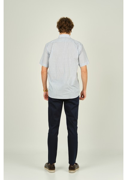 Erkek Tek Cep Detaylı Çizgili Kısa Kollu %100 Pamuk Gömlek 2002 Yeşil fırsatları