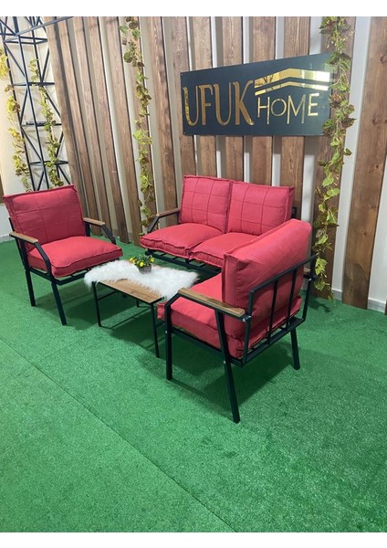 Linda 211 Sehpalı ŞekerPembe Fermuarlı Bahçe Balkon Takımı, Cafe, Salon - Metal Kanepe Koltuk Takımı