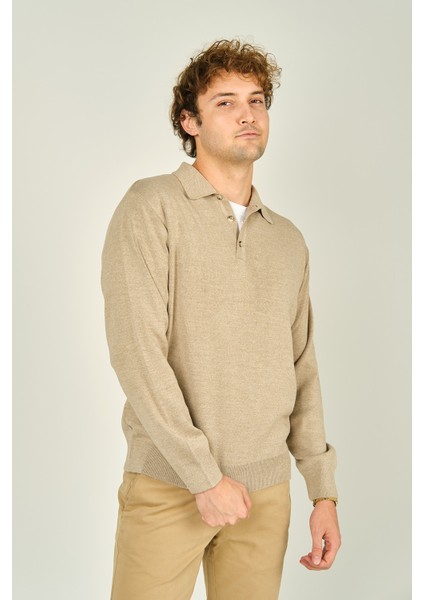 Erkek Polo Yaka Düğmeli Yün Kazak 6091023 Bej fiyatları