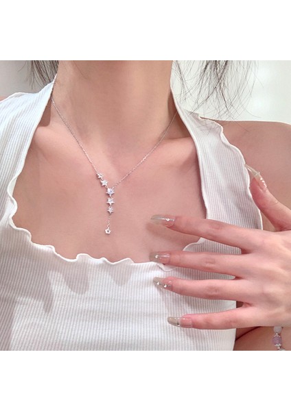 High-End Hafif Lüks Titanyum Çelik Kolye Kadın Niş Tasarımı Sıcak Kız Inci Köprücük Kemiği Zinciri Moda Çok Yönlü Aksesuar (Yurt Dışından)