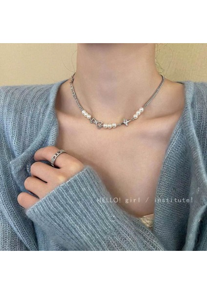 Süper Peri Fransız Retro Hip-Hop Klavikula Zinciri Kadın Sıcak Kız Inci Kolye Ins Niş Tasarım Işık Lüks Aksesuarlar Kolye (Yurt Dışından)