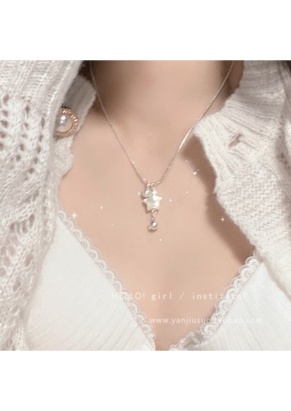 High-End Hafif Lüks Titanyum Çelik Kolye Kadın Niş Tasarımı Sıcak Kız Inci Köprücük Kemiği Zinciri Moda Çok Yönlü Aksesuar (Yurt Dışından)
