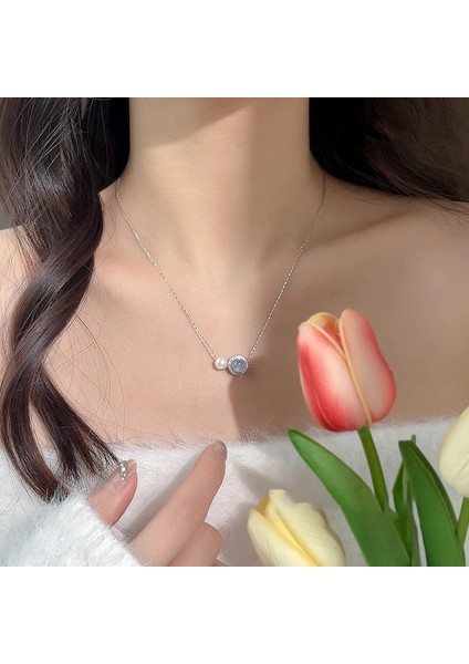 Okyanus Mavisi Aytaşı S925 Ayar Gümüş Mücevher Çok Yönlü Kolye Kadın Ins Tarzı Geometrik Oval Üst Düzey Niş Klavikula Zinciri (Yurt Dışından)