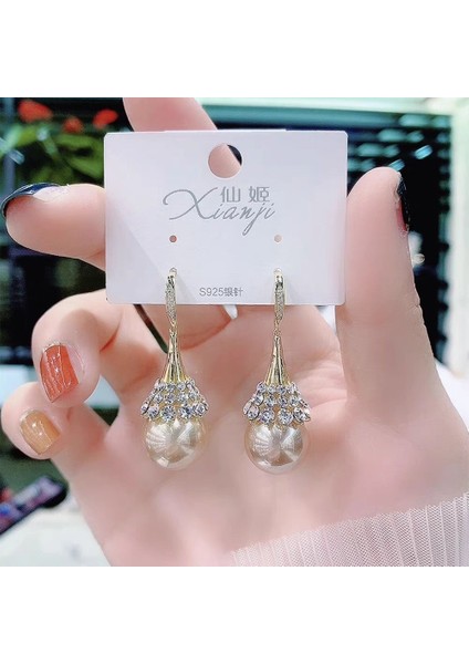 Cacaomoda Kedi Gözü Elmas Küpe Kadın Ilkbahar ve Yaz Ince Yeni Stil Işık Lüks High-End Küpe (Yurt Dışından)