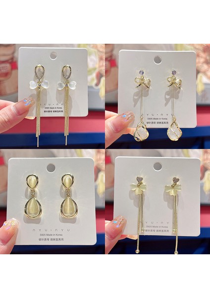 Gümüş Iğne Seti Kedi Gözü Küpeler, Üst Düzey, Modaya Uygun ve Çok Yönlü, Hafif Lüks Küpeler, Sade ve Zarif Zirkon Küpeler (Yurt Dışından) fırsatları