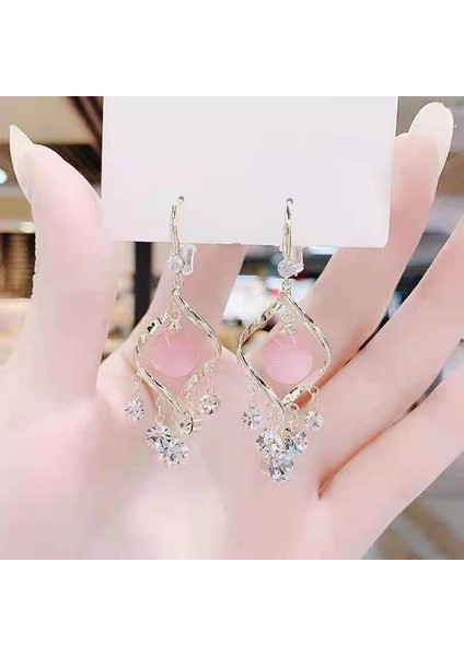 Cacaomoda Kedi Gözü Elmas Küpe Kadın Ilkbahar ve Yaz Ince Yeni Stil Işık Lüks High-End Küpe (Yurt Dışından)