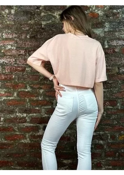 Kadın Toz Pembe Crop Tshirt