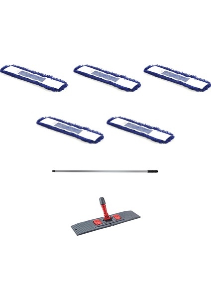 Orlon Mavi Statik Toz Mop Takımı Seti - 60 Cm. - 3 Adet Mop + Mop Tutucu + Sap - 1 Takım