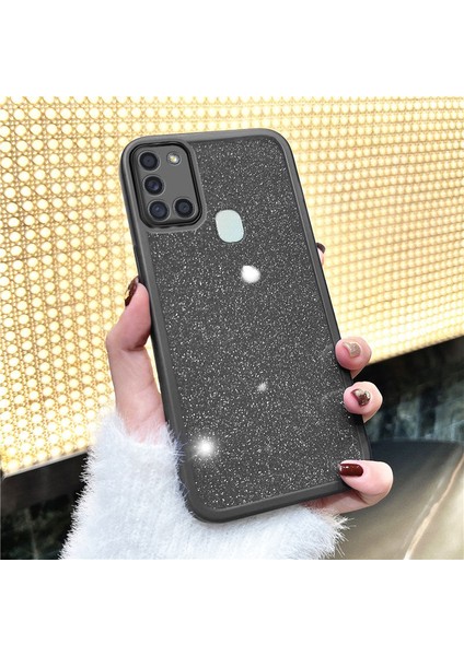 Samsung Galaxy A21S Uyumlu Kılıf Zebana Işıltım Silikon Kılıf (Kamera Lens Korumalı) Siyah