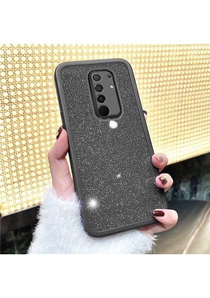 Xiaomi Redmi 9 Uyumlu Kılıf Zebana Işıltım Silikon Kılıf (Kamera Lens Korumalı) Siyah