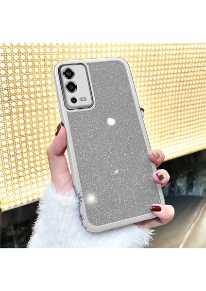 Oppo A55 4g Uyumlu Kılıf Zebana Işıltım Silikon Kılıf (Kamera Lens Korumalı) Gri