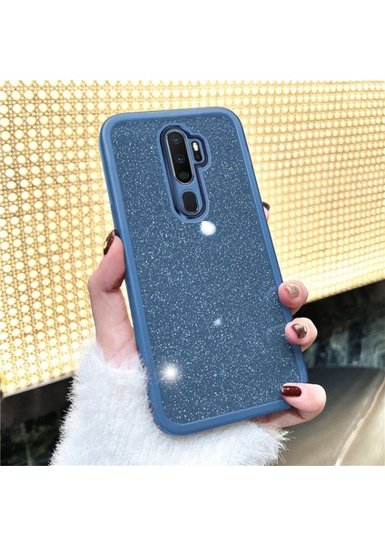 Oppo A5 2020 Uyumlu Kılıf Zebana Işıltım Silikon Kılıf (Kamera Lens Korumalı) Açık Mavi