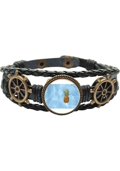 Taze Pinefruit Tropical Fruit Resim Deri Kaplı Ocean Bracelet Wristband (Yurt Dışından)