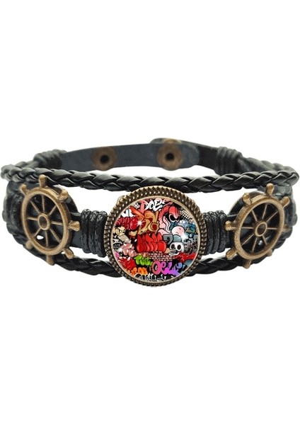 Graffiti Caddesi Renkli Wall Painting Deri Kaplı Ocean Bracelet Wristband (Yurt Dışından)