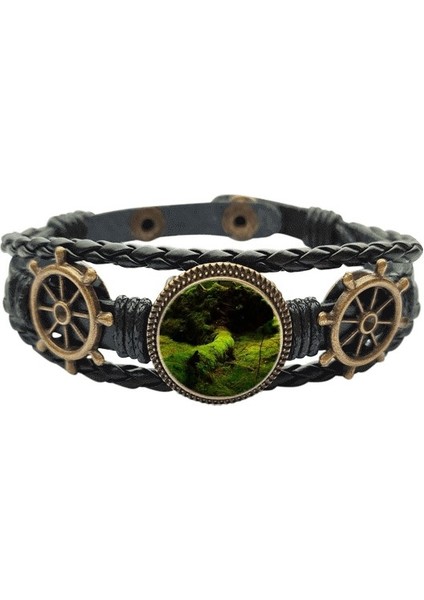 Yeşil Çiçek ve Bilim Doğası Sahnesi Deri Kaplı Okyanus Bracelet Wristband (Yurt Dışından)