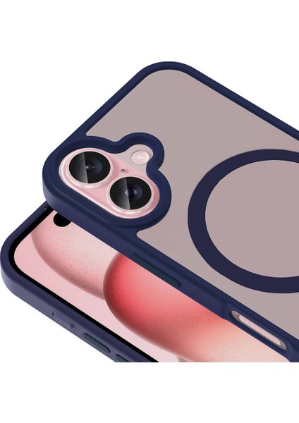 iPhone 16 Plus Kılıf Magsafeli Mat Arka Yüzey Sio Kapak Lacivert