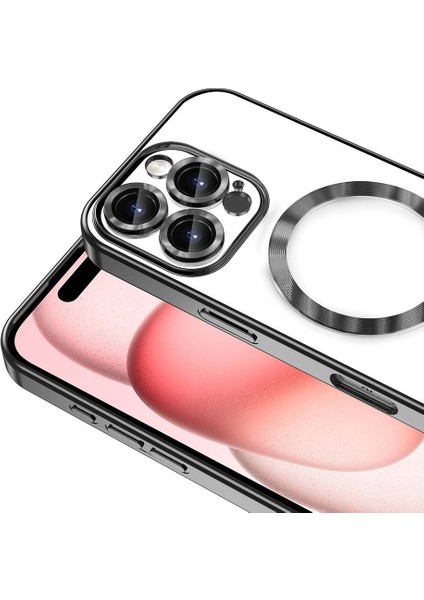 iPhone 16 Pro Max Kılıf Demre Renkli Silikon Magsafe Wireless Şarj Özellikli Siyah