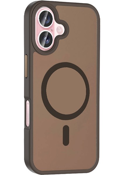 iPhone 16 Plus Kılıf Magsafeli Mat Arka Yüzey Sio Kapak Kahverengi