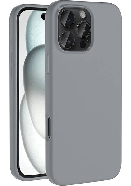 iPhone 16 Pro Max Kılıf Magsafeli Silinebilir Sert Silikon Kivi Kapak Gri