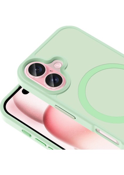 iPhone 16 Plus Kılıf Magsafeli Mat Arka Yüzey Sio Kapak Açık Yeşil