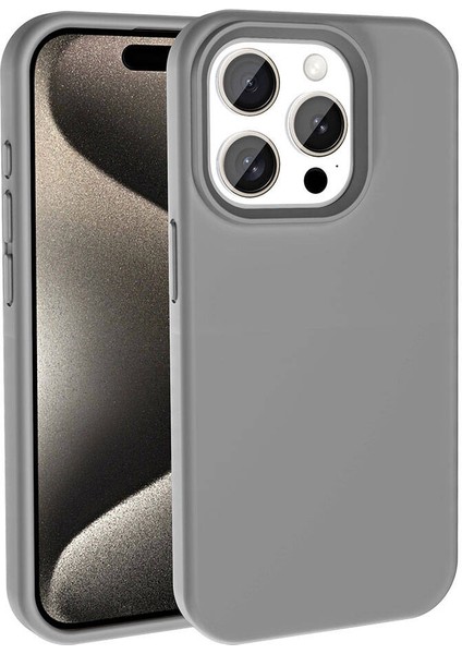 iPhone 15 Pro Max Kılıf Magsafeli Silinebilir Sert Silikon Kivi Kapak Gri