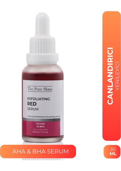 Aha & Bha Canlandırıcı & Cilt Tonu Eşitleyici Kırmızı Peeling Cilt Serumu 30 ml (Aha 10% + Bha 2%)