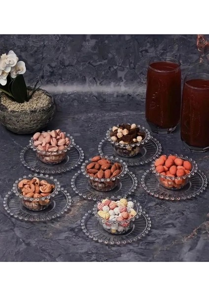 12 Parça Şeffaf Akrilik Boncuk Kahvaltı Seti Şekerlik Sosluk Reçellik Seti Çay Bardağı Altığı
