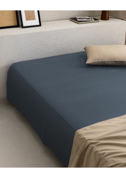 Manon Tek Kişilik %100 Pamuk Ranforce Lastiksiz Çarşaf - Koyu Mavi
