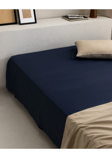 Manon Tek Kişilik %100 Pamuk Ranforce Lastiksiz Çarşaf - Lacivert