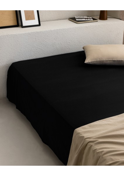 Manon King Size Plus %100 Pamuk Ranforce Lastiksiz Çarşaf - Siyah