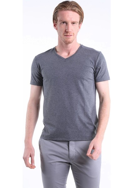 Erkek Basic V yaka Füme Tshirt