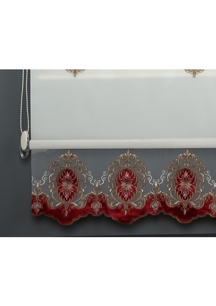 Bordo Çift Mekanizmalı Kadife Toprak Nakışlı Tül Stor Perde (Dayanıklı Alüminyum Kasa) fiyatları